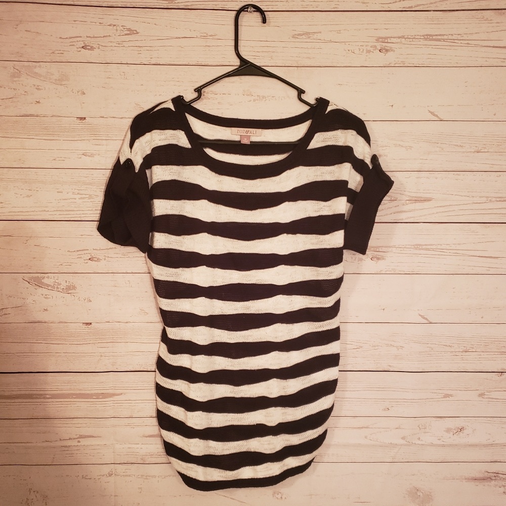 Striped Short Sleeve Knit Tee - Black & White by BB Dakota